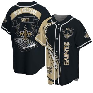 New Orleans Saints Flame Ball Black Baseball Jersey