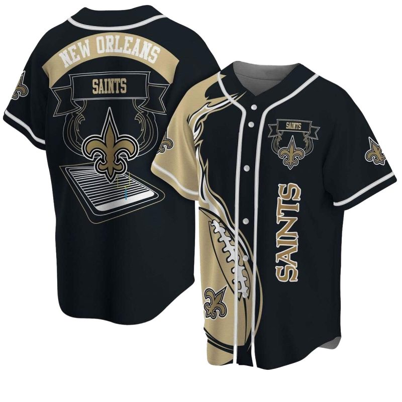 New Orleans Saints Flame Ball Black Baseball Jersey 1