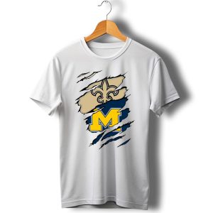 New Orleans Saints Fleur De Lis And Michigan Wolverines M Logo Ripped T Shirt