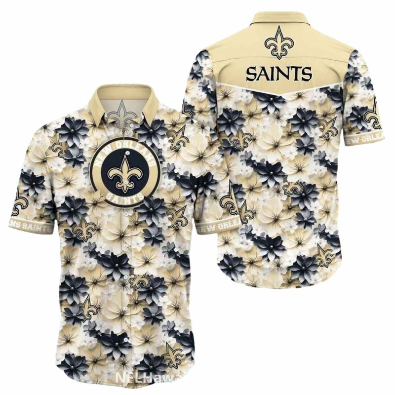 New Orleans Saints Floral Classic Black And Gold Hawaiian Shirt 1