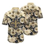 New Orleans Saints Floral Emblem Beige Hawaiian Shirt