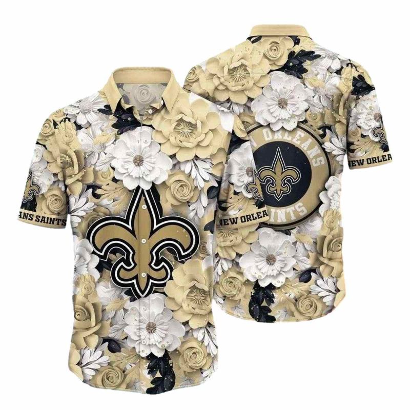 New Orleans Saints Floral Emblem Elegance Hawaiian Shirt 1
