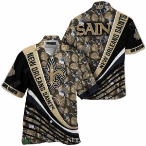 New Orleans Saints Floral Fleur De Lis And Striped Hawaiian Shirt