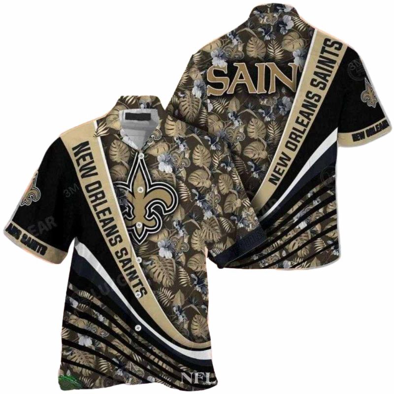 New Orleans Saints Floral Fleur De Lis And Striped Hawaiian Shirt 1