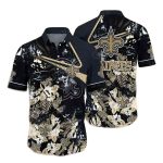 New Orleans Saints Floral Noir Print And Gold Detailing Hawaiian Shirt