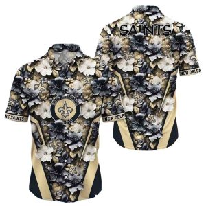 New Orleans Saints Floral Shadow Tropical Hawaiian Shirt In Monochrome Tones