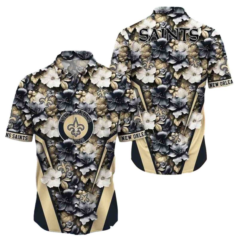 New Orleans Saints Floral Shadow Tropical Hawaiian Shirt In Monochrome Tones 1