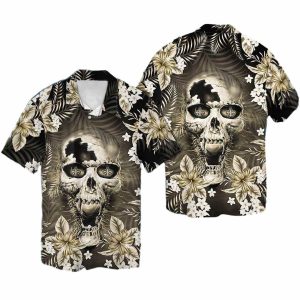 New Orleans Saints Flower Skull Hawaiian Shirt