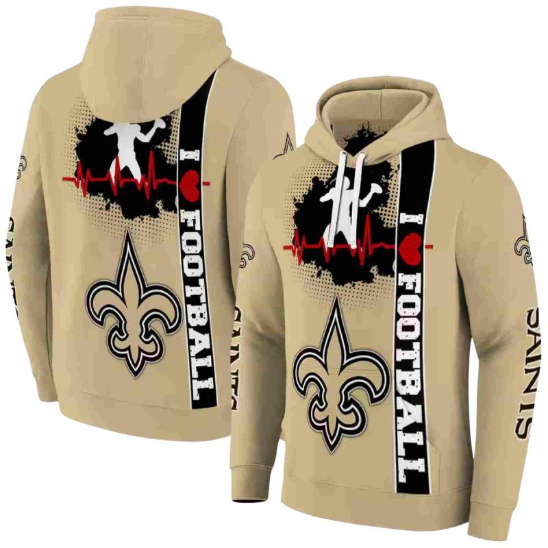 New Orleans Saints Football Heartbeat Gold Aop Hoodie 1