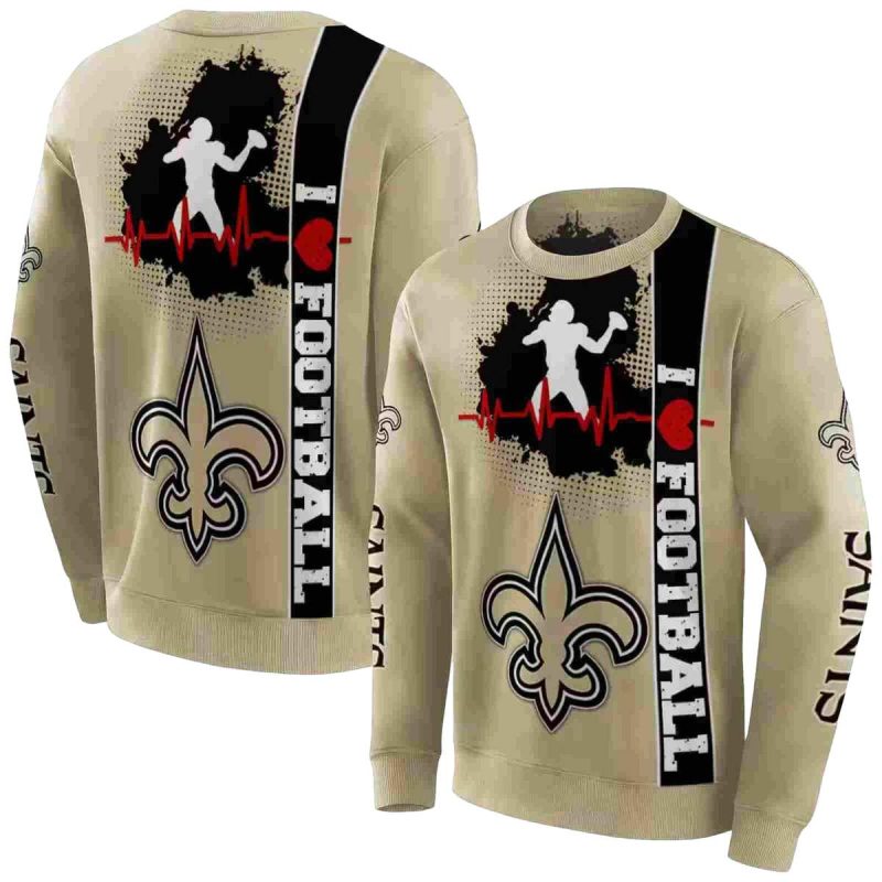 New Orleans Saints Football Heartbeat Gold Aop Sweatshirt 1