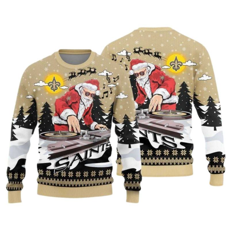 New Orleans Saints Funny Dj Santa Ugly Sweater 1