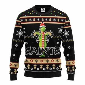 New Orleans Saints Funny Grinch With Santa Hat Ugly Sweater