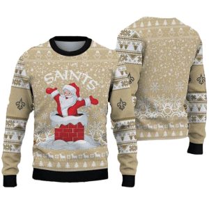 New Orleans Saints Funny Santa Claus And Chimney Ugly Sweater