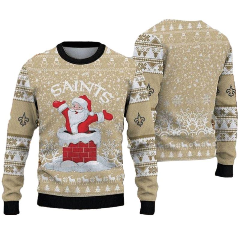 New Orleans Saints Funny Santa Claus And Chimney Ugly Sweater 1