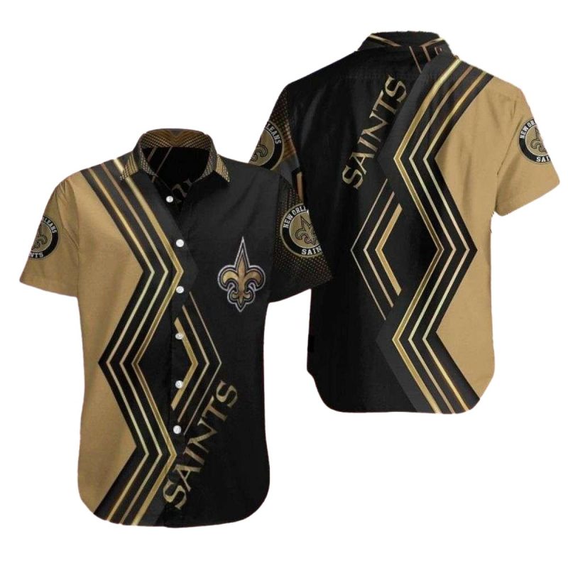 New Orleans Saints Geometric Gold Rush Hawaiian Shirt 1