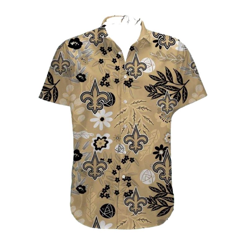 New Orleans Saints Gold Floral Pattern Design Hawaiian Shirt 1