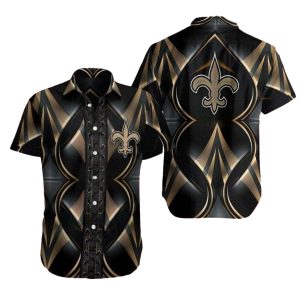 New Orleans Saints Gold On Black Angular Hawaiian Shirt