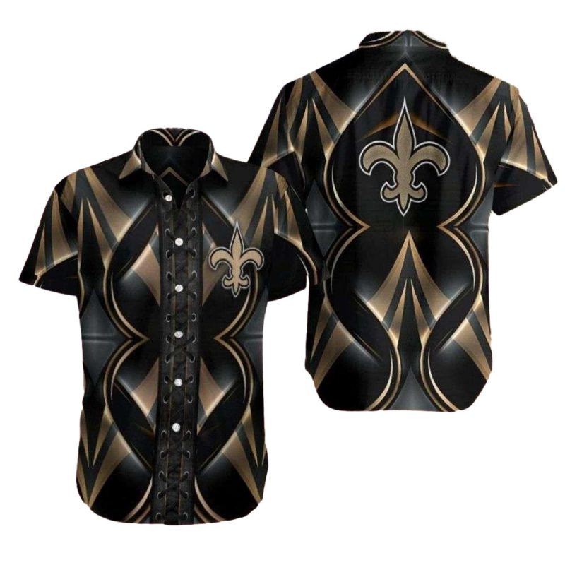 New Orleans Saints Gold On Black Angular Hawaiian Shirt 1