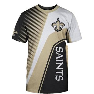 New Orleans Saints Golden Black White Stripes AOP T Shirt
