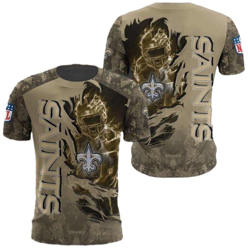 New Orleans Saints Golden Camo Scratch Player Aop T Shirt 1