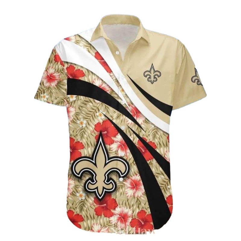 New Orleans Saints Golden Hibiscus Breeze Hawaiian Shirt 1