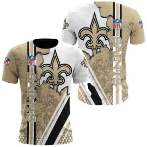 New Orleans Saints Golden White Scratch Logo In Heart AOP T Shirt