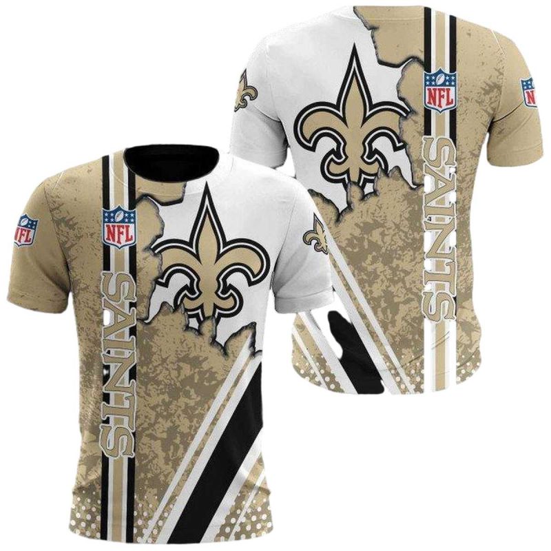 New Orleans Saints Golden White Scratch Logo In Heart Aop T Shirt 1
