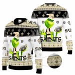 New Orleans Saints Grinch Cheer Christmas White And Black Ugly Sweater