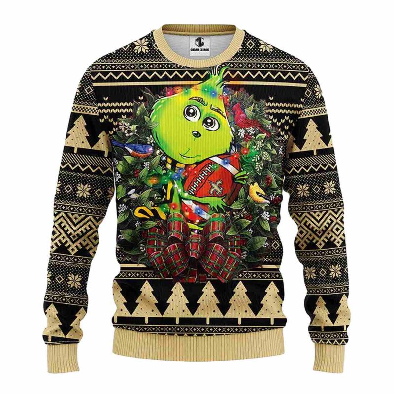 New Orleans Saints Grinch Hug Ball Ugly Sweater 1