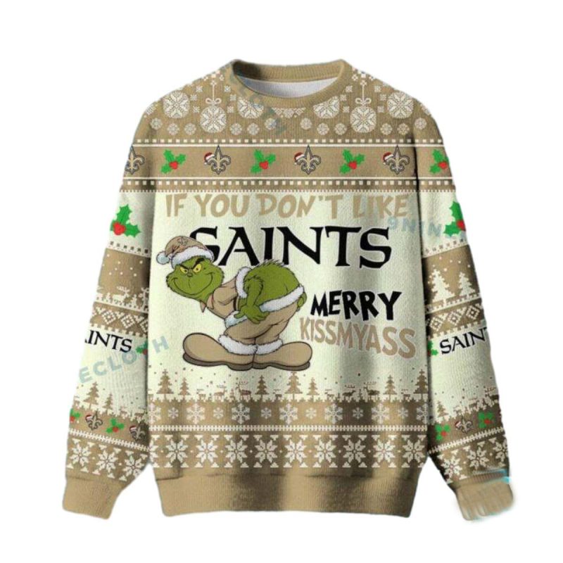 New Orleans Saints Grinch Merry Kissmyass Ugly Sweater 1