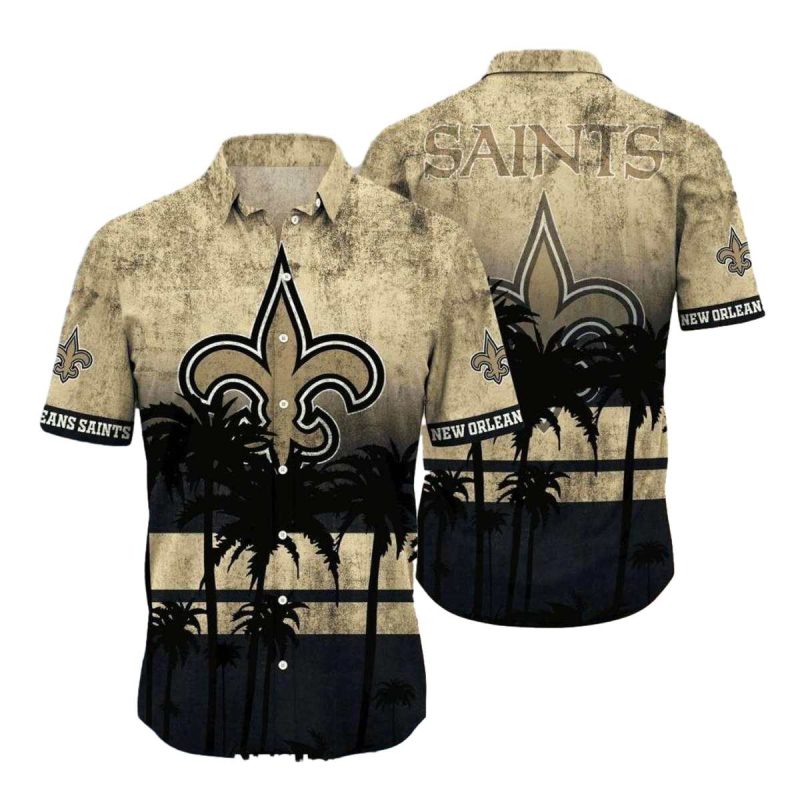 New Orleans Saints Hawaiian Shirt Sunset Palm Tree Art 1