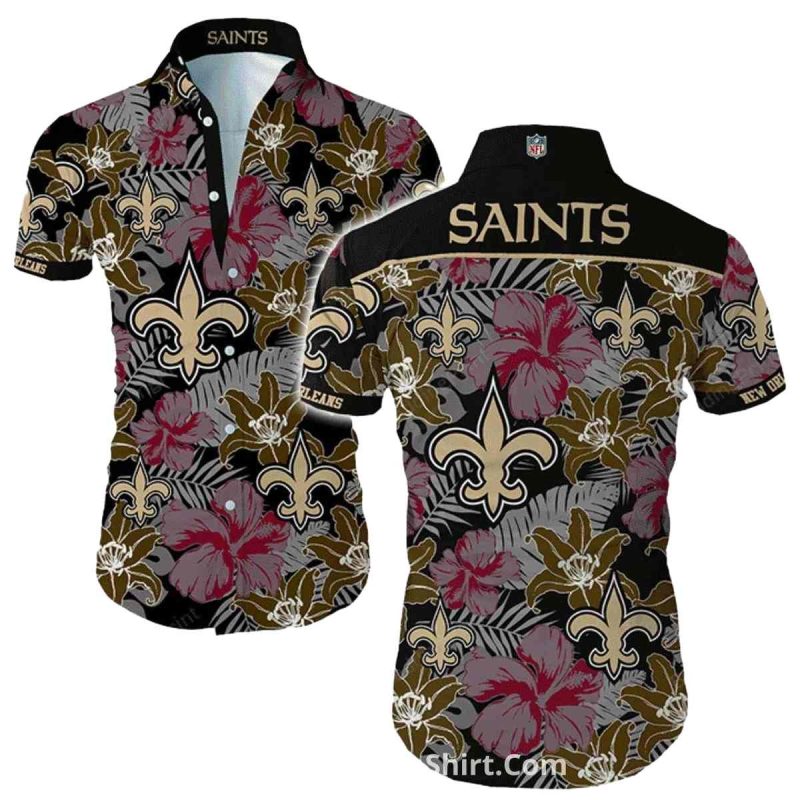 New Orleans Saints Hibiscus Flower And Fleur De Lis Hawaiian Shirt 1