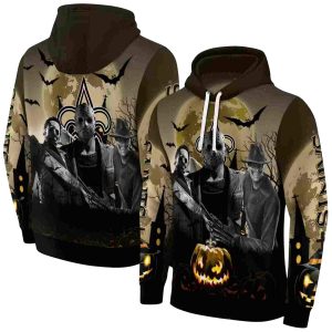New Orleans Saints Horror Movie Halloween Vibes Gold Black AOP Hoodie