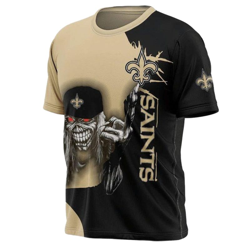 New Orleans Saints Iron Skull In Golden Black Aop T Shirt 1