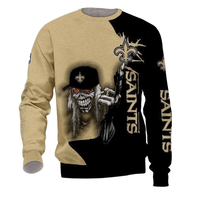 New Orleans Saints Iron Skull With Hat For Halloween Aop Sweatshirt 1
