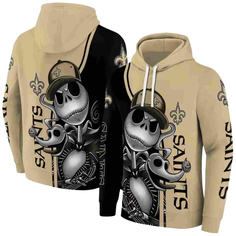 New Orleans Saints Jack Skellington Gold Black Aop Hoodie 1