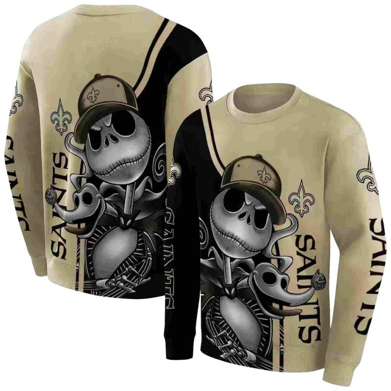 New Orleans Saints Jack Skellington Gold Black Aop Sweatshirt 1