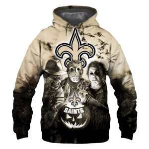 New Orleans Saints Jason Voorhees Halloween AOP Hoodie