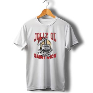 New Orleans Saints Jolly Ol Saint Nick With Santa Hat And Fleur De Lis Football Helmet Christmas T Shirt