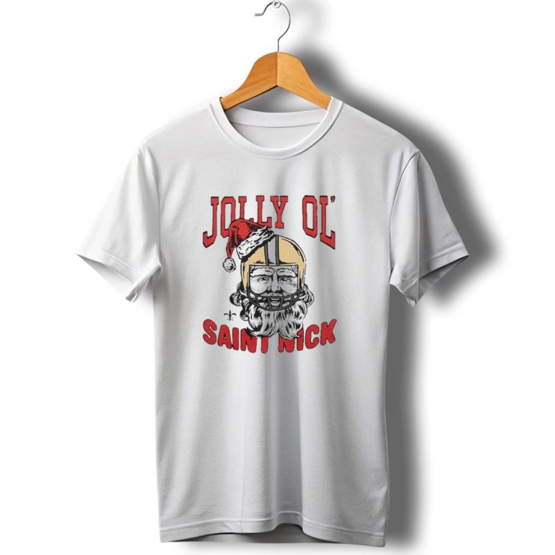 New-Orleans-Saints-Jolly-Ol-Saint-Nick-With-Santa-Hat-And-Fleur-De-Lis-Football-Helmet-Christmas-T-Shirt-1_T-Shirt-1 New Orleans Saints Jolly Ol Saint Nick With Santa Hat And Fleur De Lis Football Helmet Christmas T Shirt 1 T Shirt 1