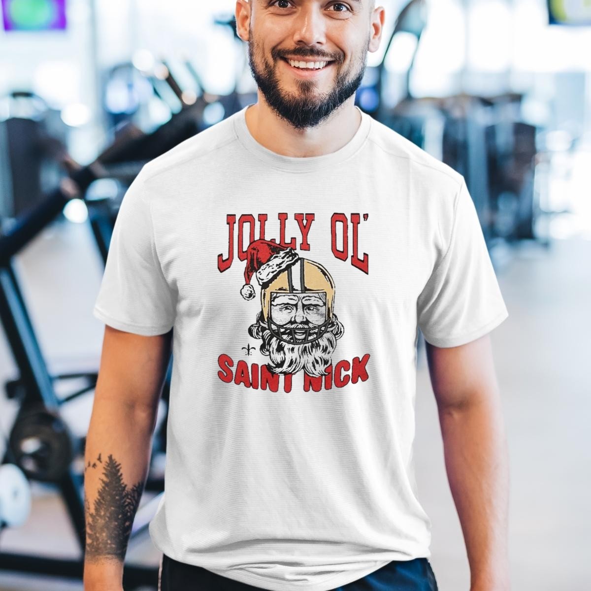 New-Orleans-Saints-Jolly-Ol-Saint-Nick-With-Santa-Hat-And-Fleur-De-Lis-Football-Helmet-Christmas-T-Shirt-1_t-shirt-3_4
