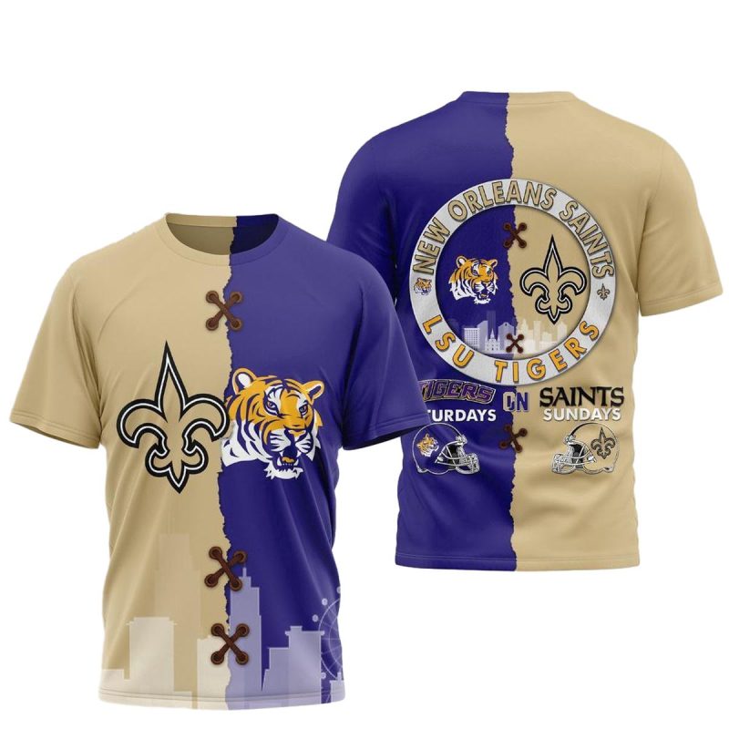 New Orleans Saints Lsu Tigers Saturdays Saints Sundays Aop T Shirt 1