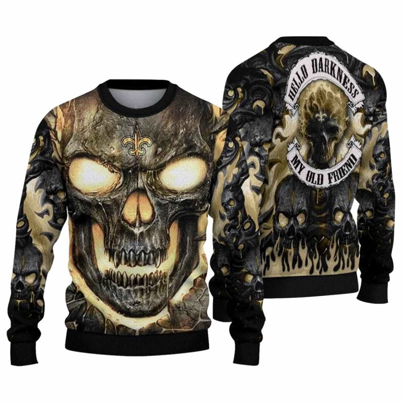 New Orleans Saints Lava Skull Intensity Gold Black Aop Sweatshirt 1
