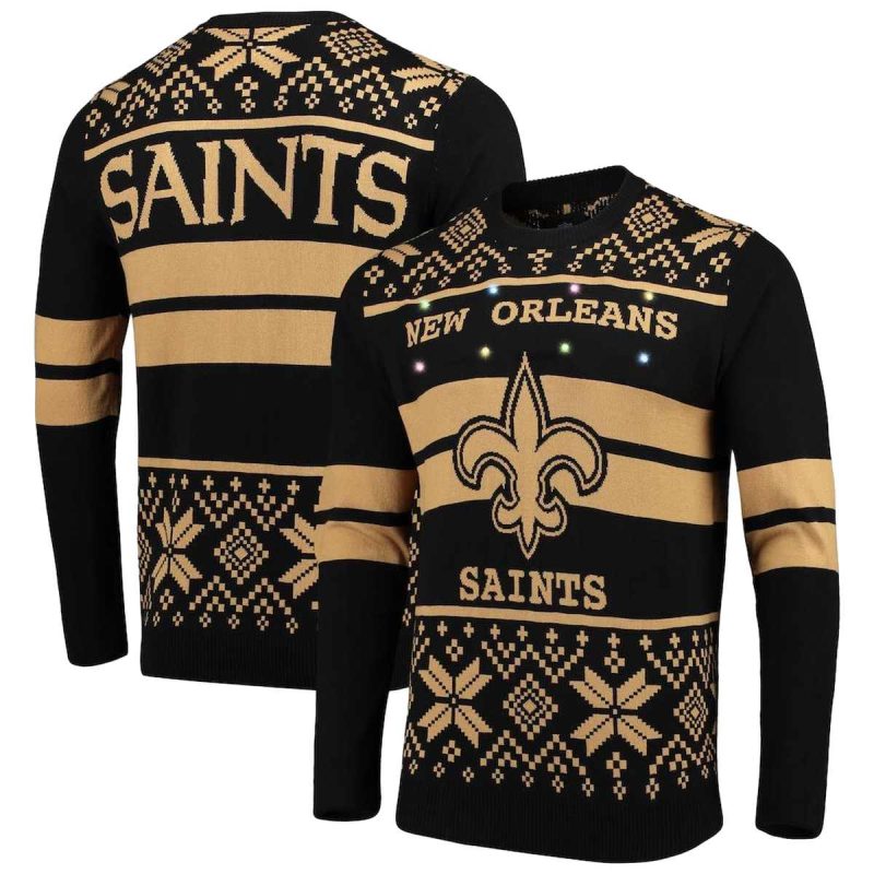 New Orleans Saints Light Up Black And Gold Ugly Sweater 1