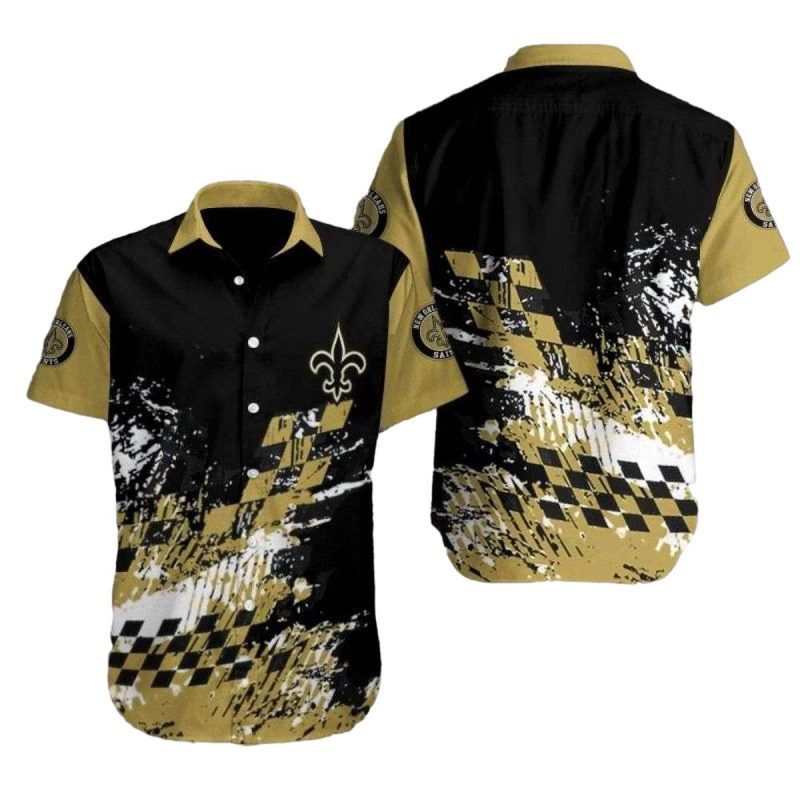 New Orleans Saints Logo Abstract Gold Hawaiian Shirt 1