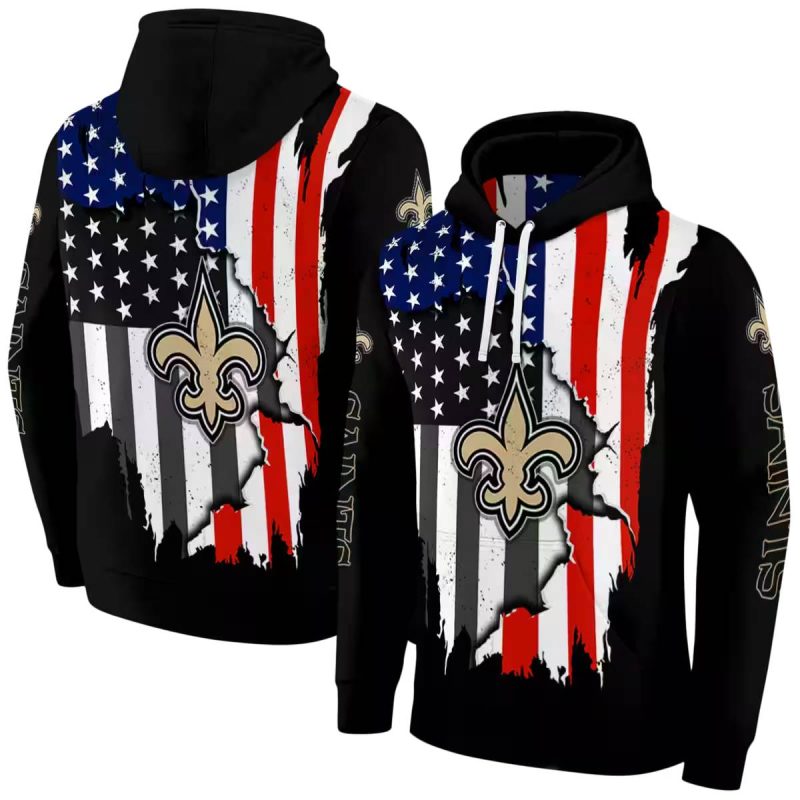 New Orleans Saints Logo American Pride Black Aop Hoodie 1
