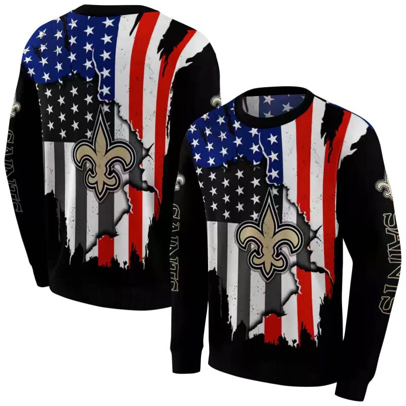 New Orleans Saints Logo American Pride Black Aop Sweatshirt 1
