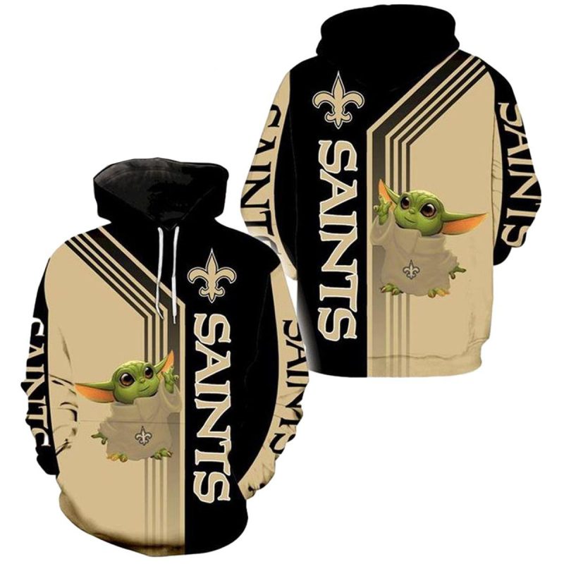 New Orleans Saints Logo And Baby Yoda Lover Aop Hoodie 1