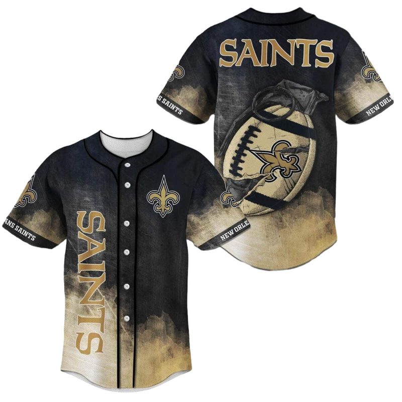 New Orleans Saints Logo And Ball Retro Black Gold Baseball Jersey 1