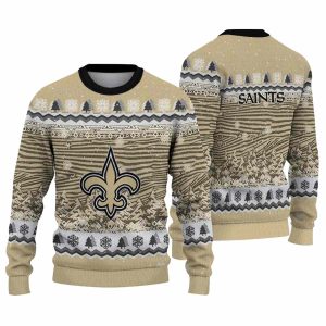 New Orleans Saints Logo And Christmas Tree Pattern Gold AOP Sweatshirt